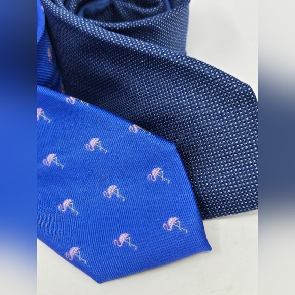 TOMMY HILFIGER NECKTIE LOT OF 2 SILK TIES BLUE POLKA DOT PINK FLAMINGO MEN OS - Picture 2 of 12